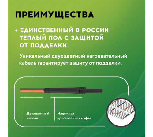 Нагревательный мат для теплого пола Русское тепло 3.0 м² 480 Вт